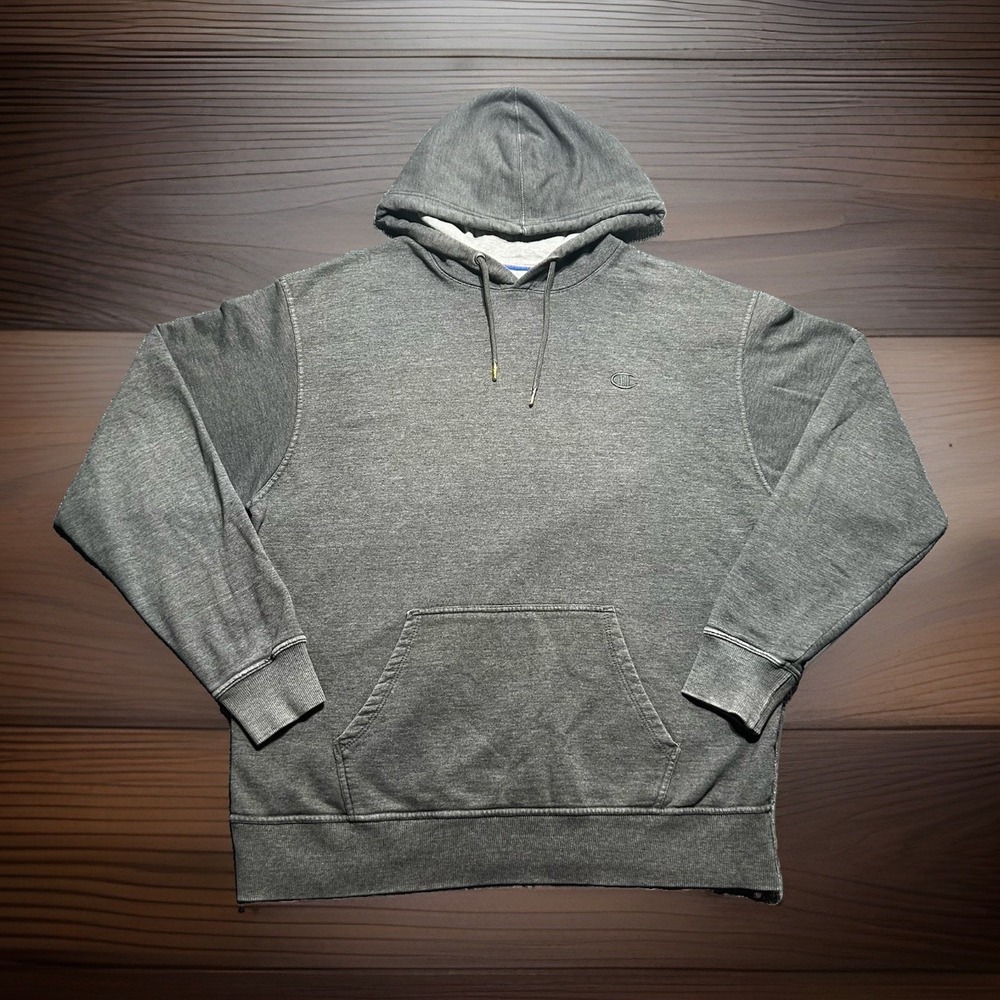 Champion Men's Faded Gray Hoodie Sweatshirt XL Embroidered Tone Logo Pouch